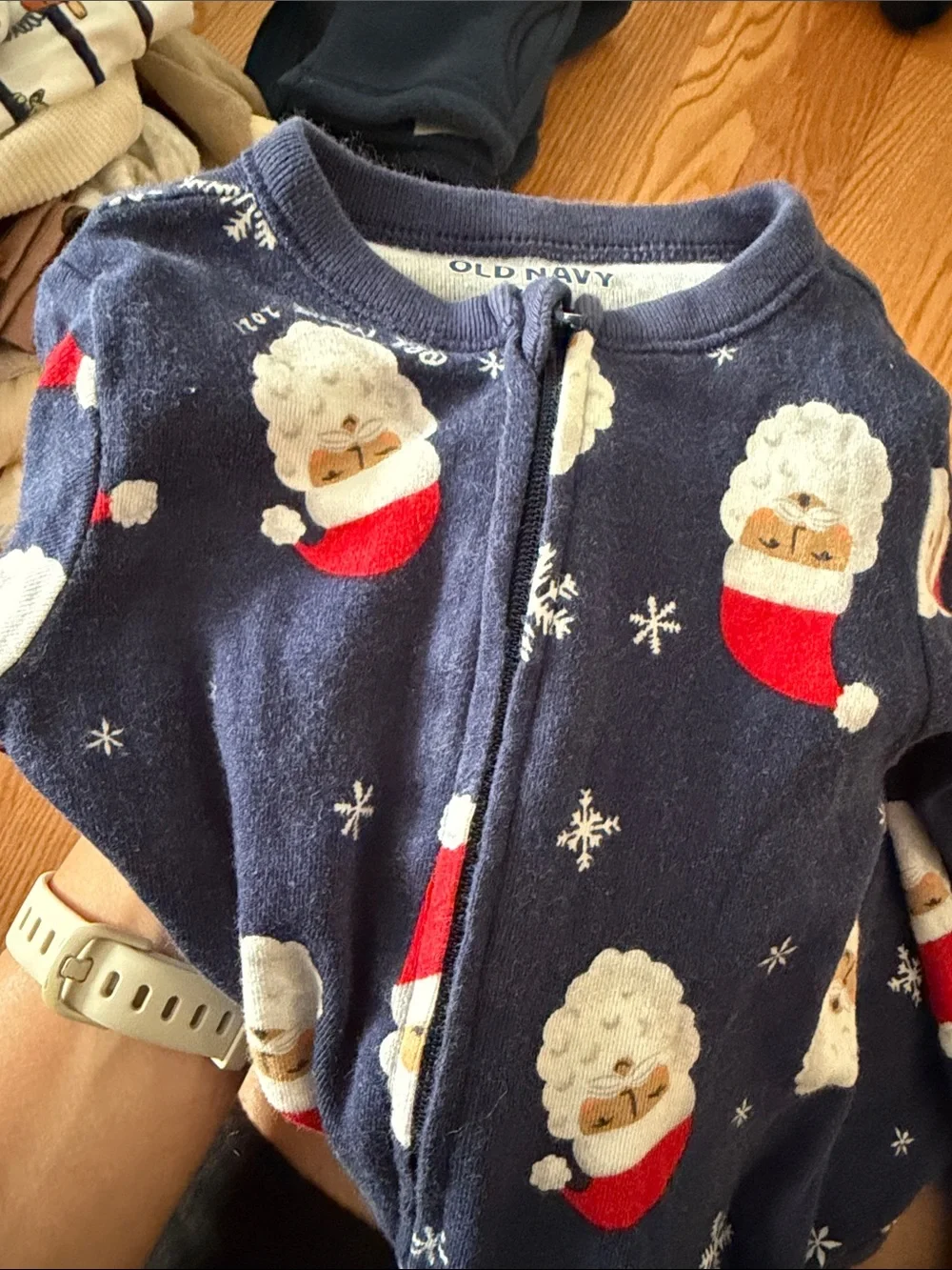 Old Navy Holiday Print Sleep & Play One Piece Footed Pajama - Red & Navy